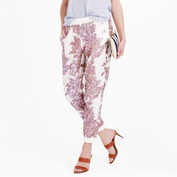 NWT J.Crew Seaside Iridescent Sequin Ivory Linen Cotton Jogger Pants - Picture 4 of 11